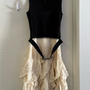 Chic BCBG Max Azria Black and Cream Ruffle Party Dress